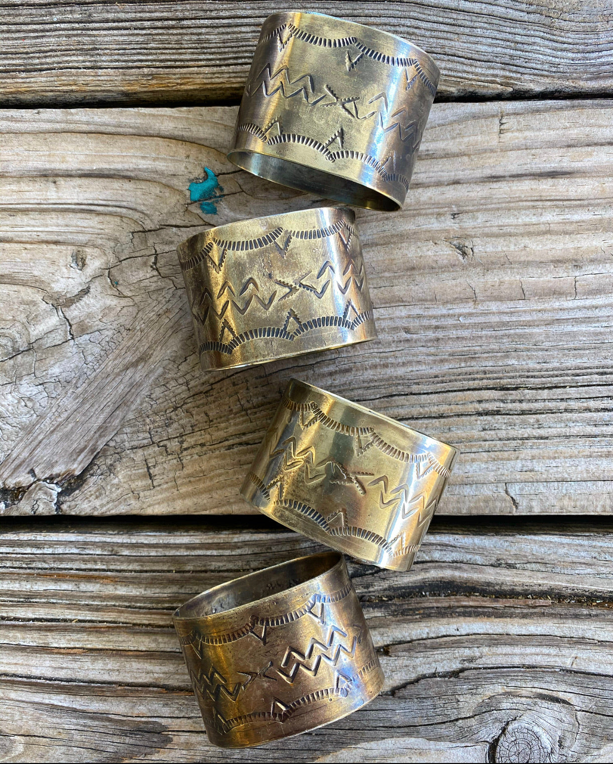 J. Alexander Rustic Stamped Silver Napkin Rings ~ Set of 4