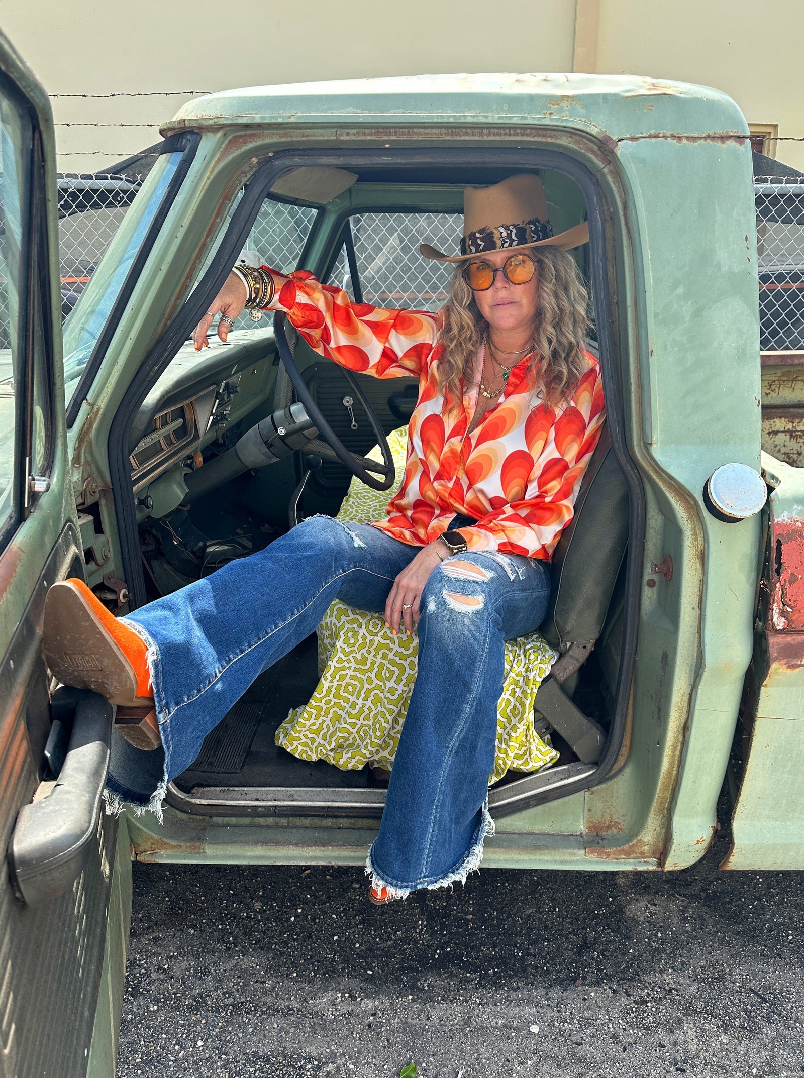 In Another Dimension Retro Heart Print Button Up Satin Blouse