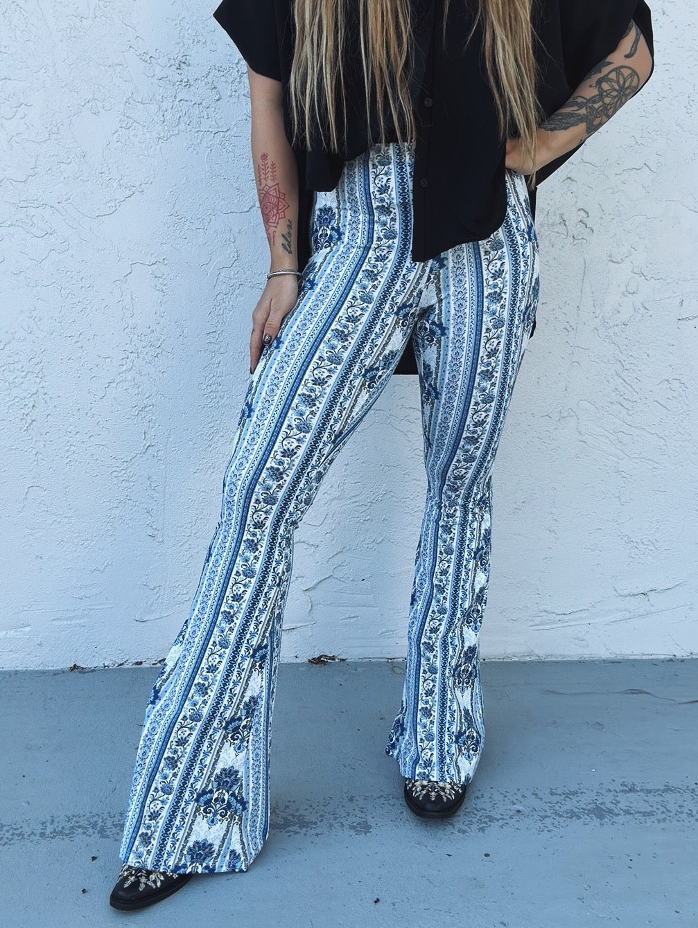 Spirit In The Sky Boho Floral Print Bell Bottom Flare Pants Spirit In The Sky Boho Floral Print Bell Bottom Flare Pants