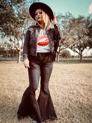 Lunatic Fringe Black Denim Fringe Trim Jean Jacket ~ FINAL SALE