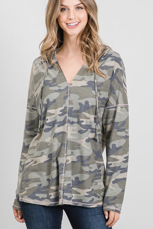 Incognito Camo Print Long Sleeve Pullover Hoodie