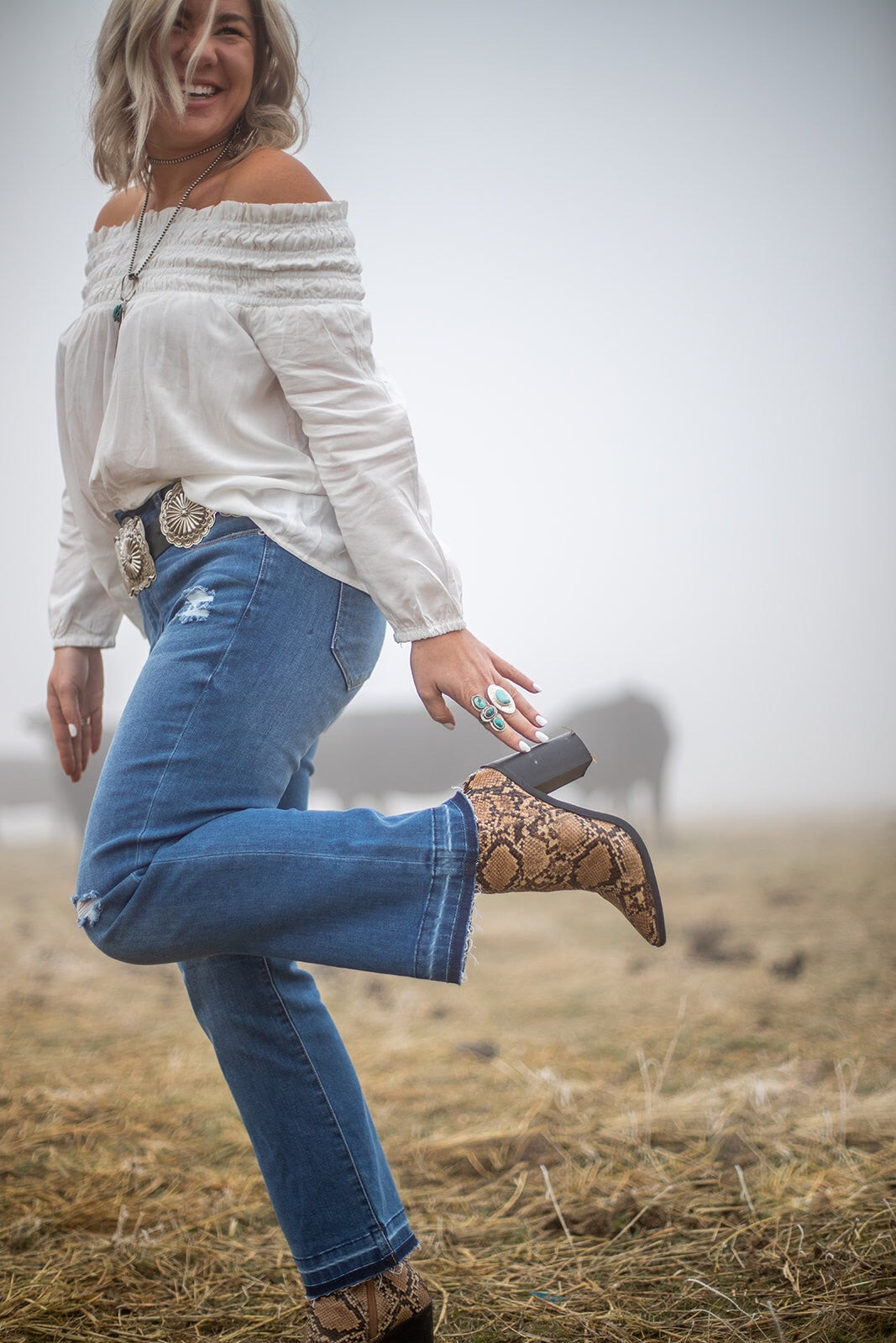 "Ole On the Fray" Distressed Frayed Hem Ankle Flare Jeans