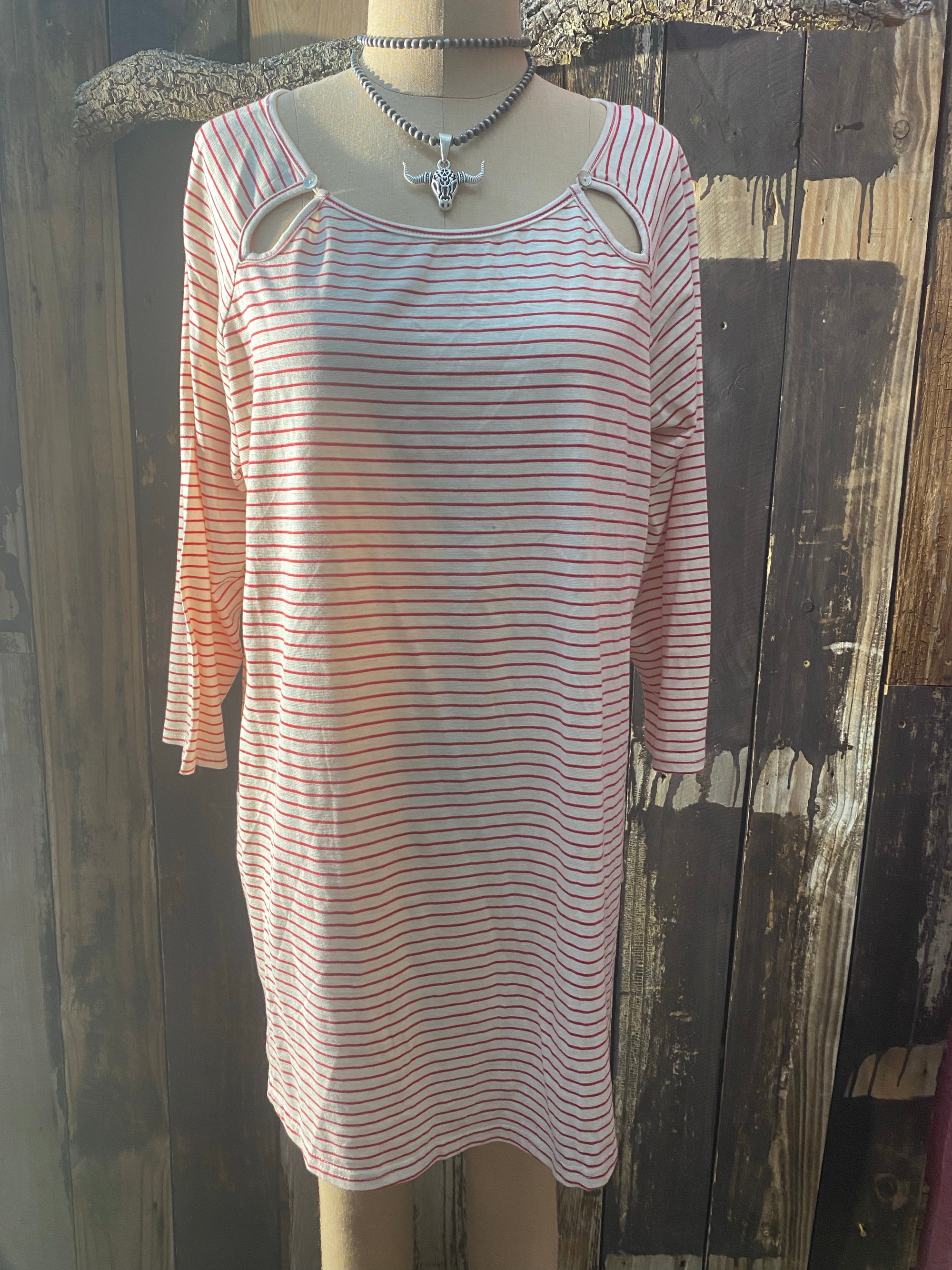 Red Striped Long Sleeve Top ~ Size XL ~ Queen Bee’s Closet #288