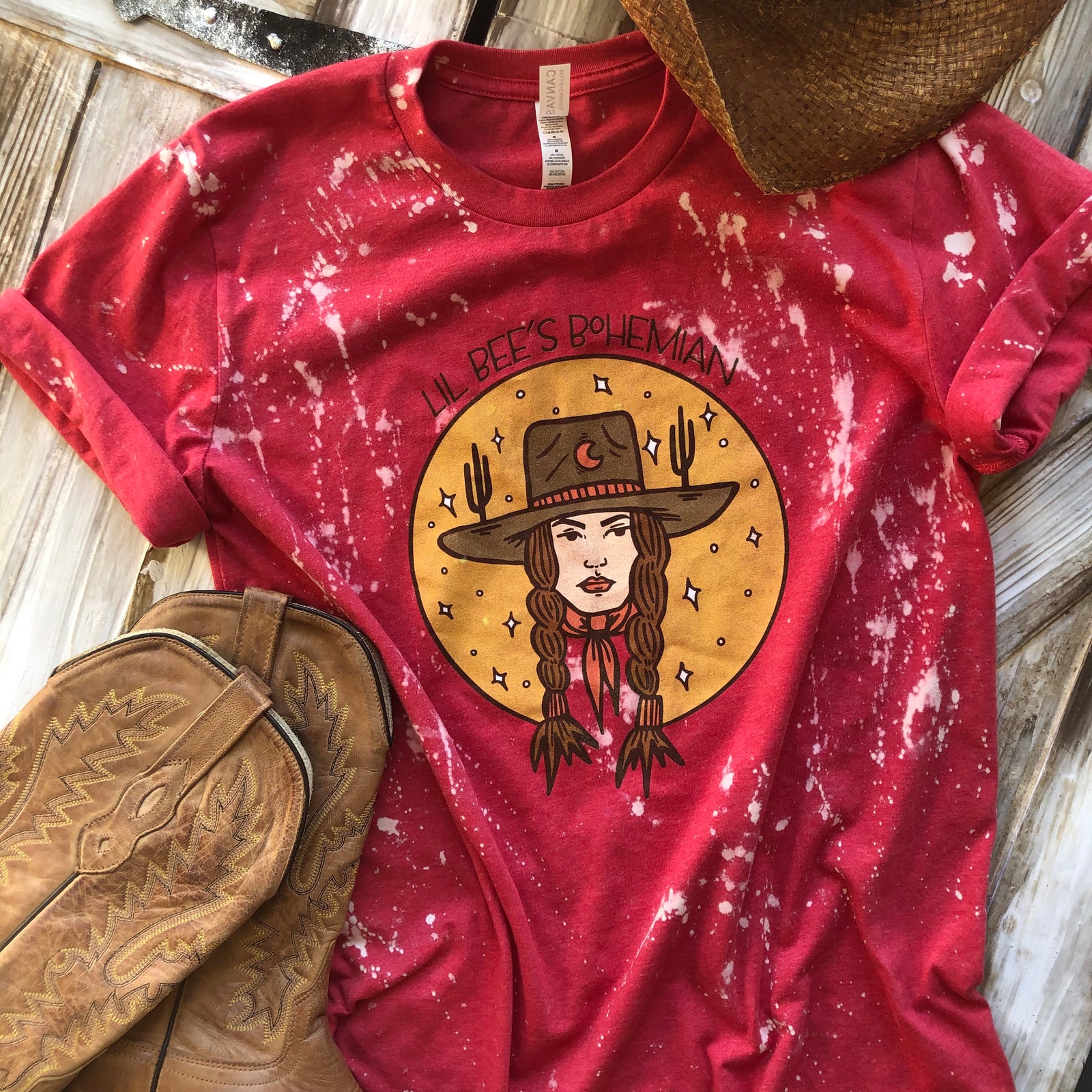 Desert Moon Child Bohemian Cowgirl Red Graphic Tee