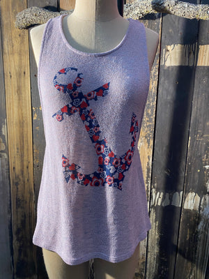 Lavender Anchor Knit Tank Top ~ Size S ~ Queen Bee’s Closet #273