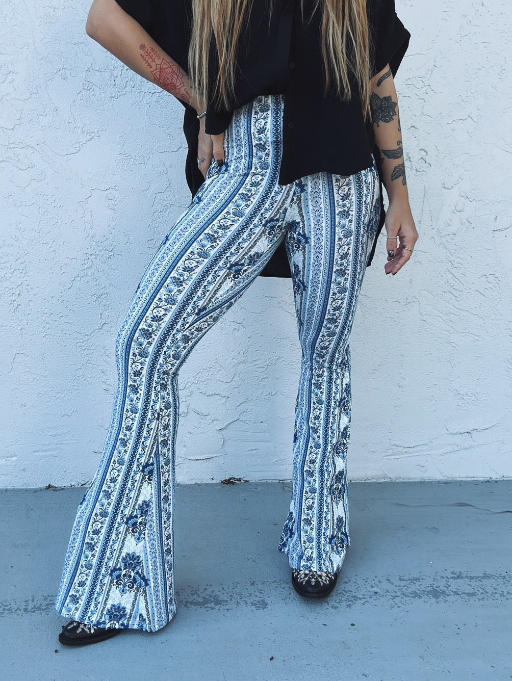 Contour Roll Down Boho Bell Bottom Flare Pant Style W598 Light Grey   Londo Lifestyle
