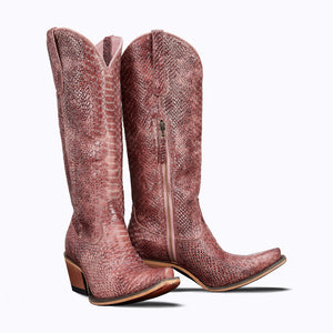 Desert Highway Poisonous Pink Leather Snip Toe Cowgirl Boots