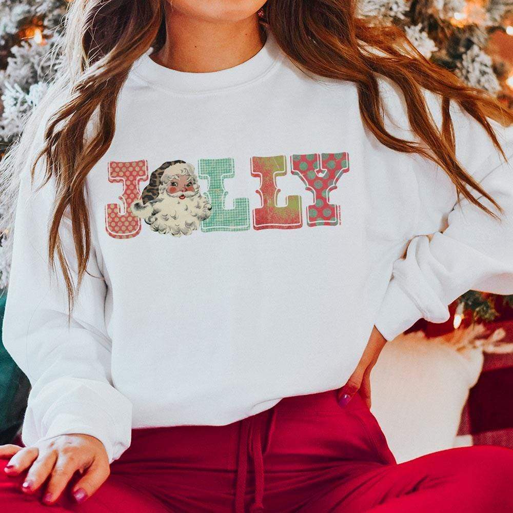 Jolly Santa White Graphic Sweatshirt (made 2 order)