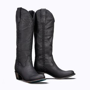 Plain Jane Charcoal Black Leather Round Toe Cowgirl Boots