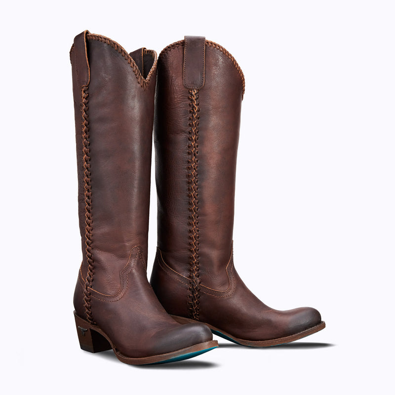 Plain Jane Cognac Leather Round Toe Cowgirl Boots