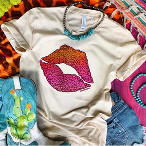 Leopard Sunset Kiss Lips Graphic Tee (made 2 order) LC