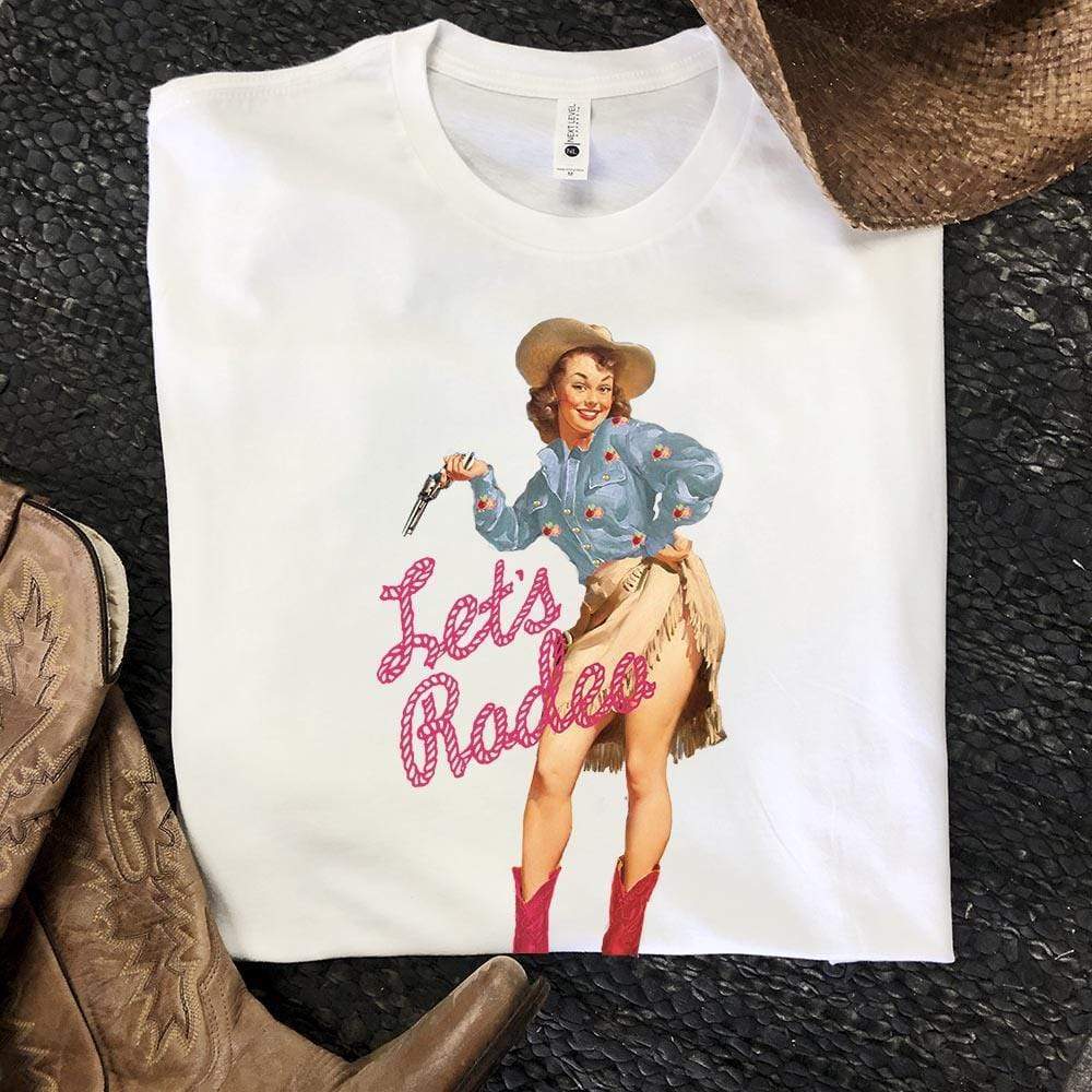 Let's Rodeo Pin Up Cowgirl Western Graphic Tee (made 2 order) LC