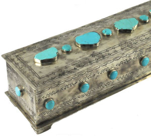 J. Alexander Rustic Stamped Silver & Turquoise Stone Mantle Box Jewelry Holder ~ (made 2 order)