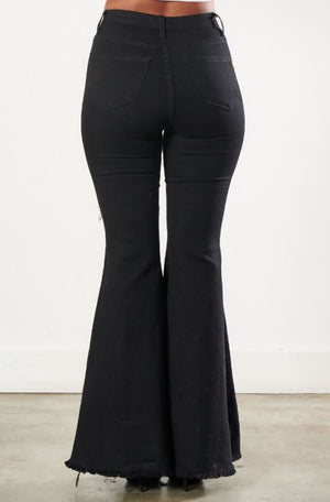 Mississippi Queen Distressed Denim Bell Bottom Flare Jeans ~ BLACK DENIM
