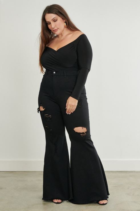 Plus size black bell fashion bottom jeans