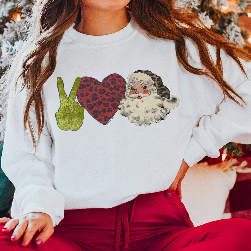 Peace Love Santa White Graphic Sweatshirt (made 2 order)