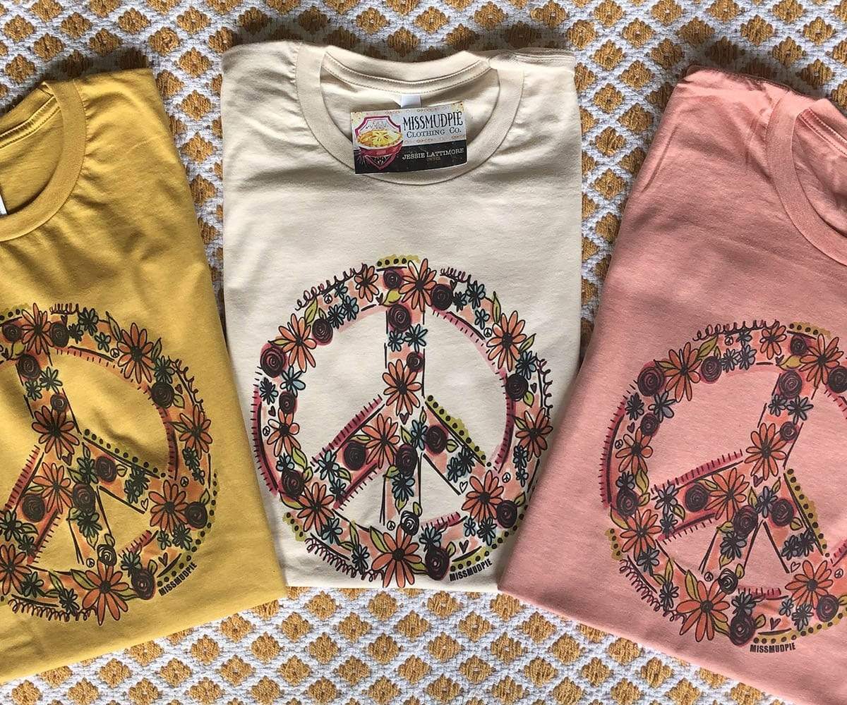 Hippie Chick Floral Peace Sign Graphic Tee (made 2 order) LC