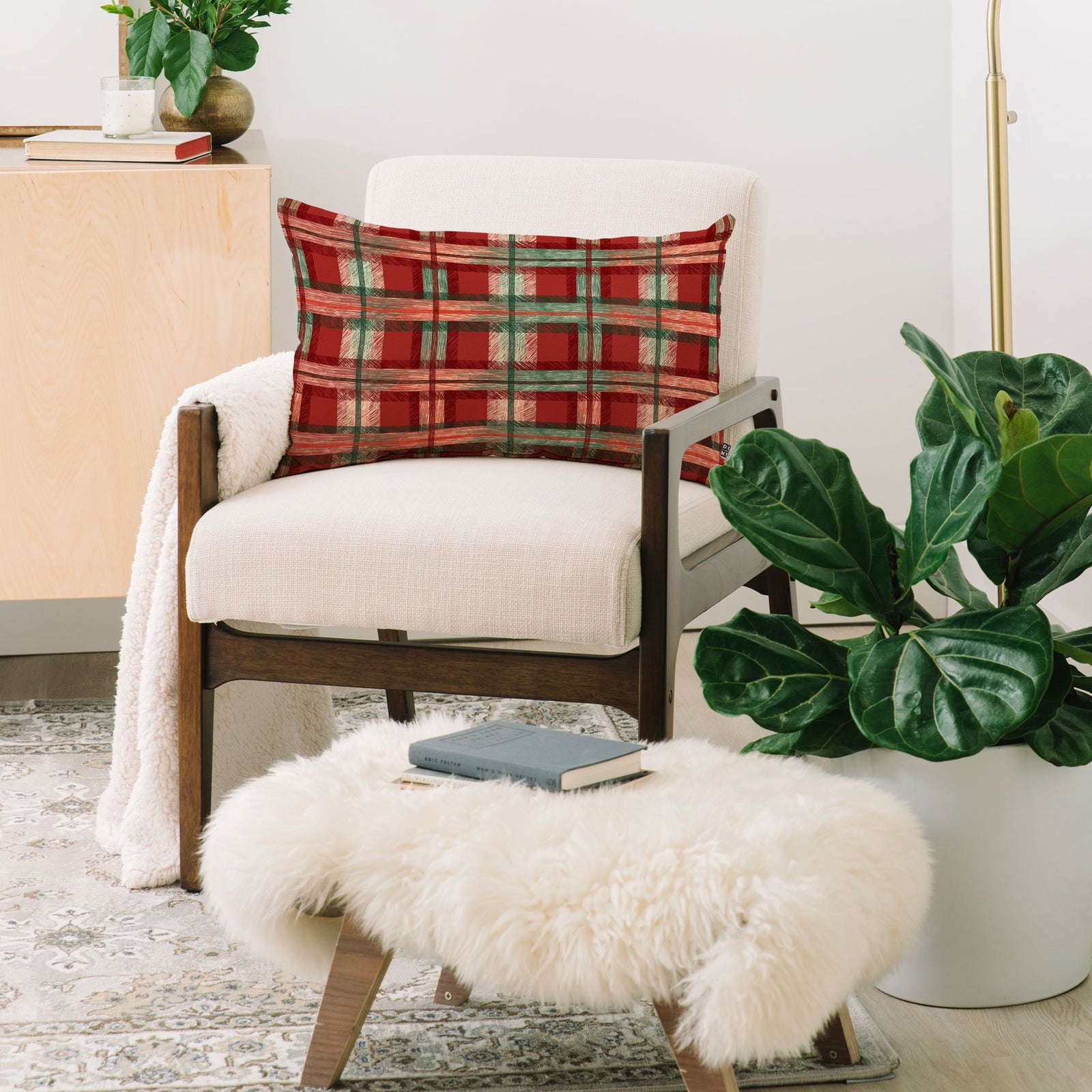 "Ole Red Christmas Tartan" Oblong Throw Pillow (DS)