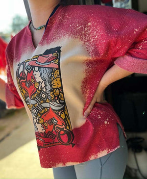 Queen of Hearts Bleached Red Graphic Sweatshirt (made 2 order) LC
