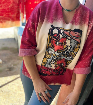 Queen of Hearts Bleached Red Graphic Sweatshirt (made 2 order) LC