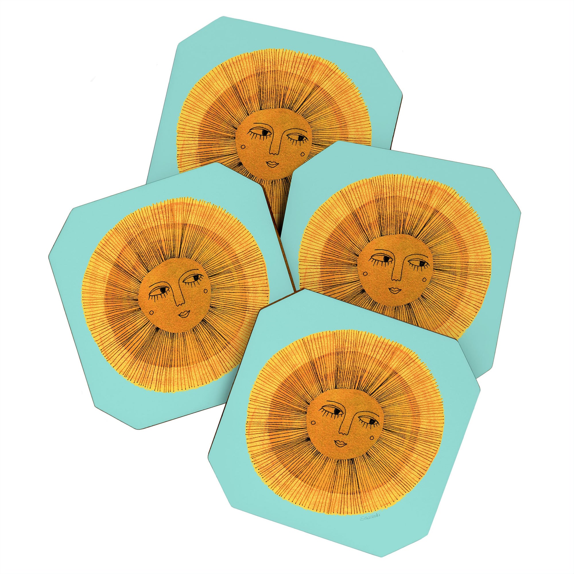 "Ole Turquoise Sunshine" 4 Piece Coaster Set (DS)