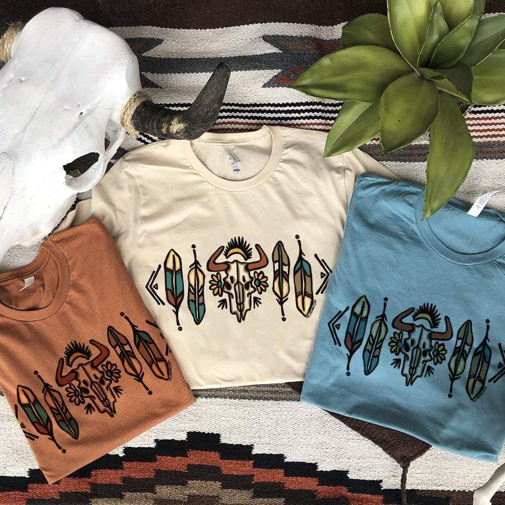 Skull With Feathers Graphic Tee (made 2 order) LC