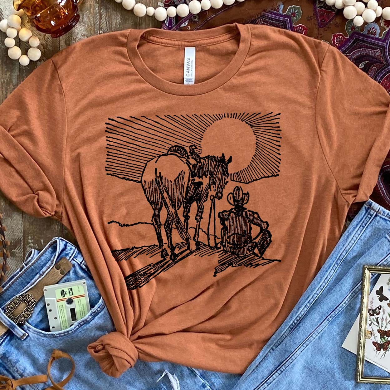Sunset Cowboy Graphic Tee (made 2 order) LC