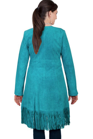 Turquoise Boar Suede Fringe Maxi Coat by Scully (DS)