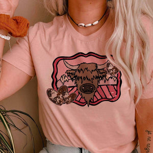 Pretty In Pink Highland Cow Graphic Tee (made 2 order) LC