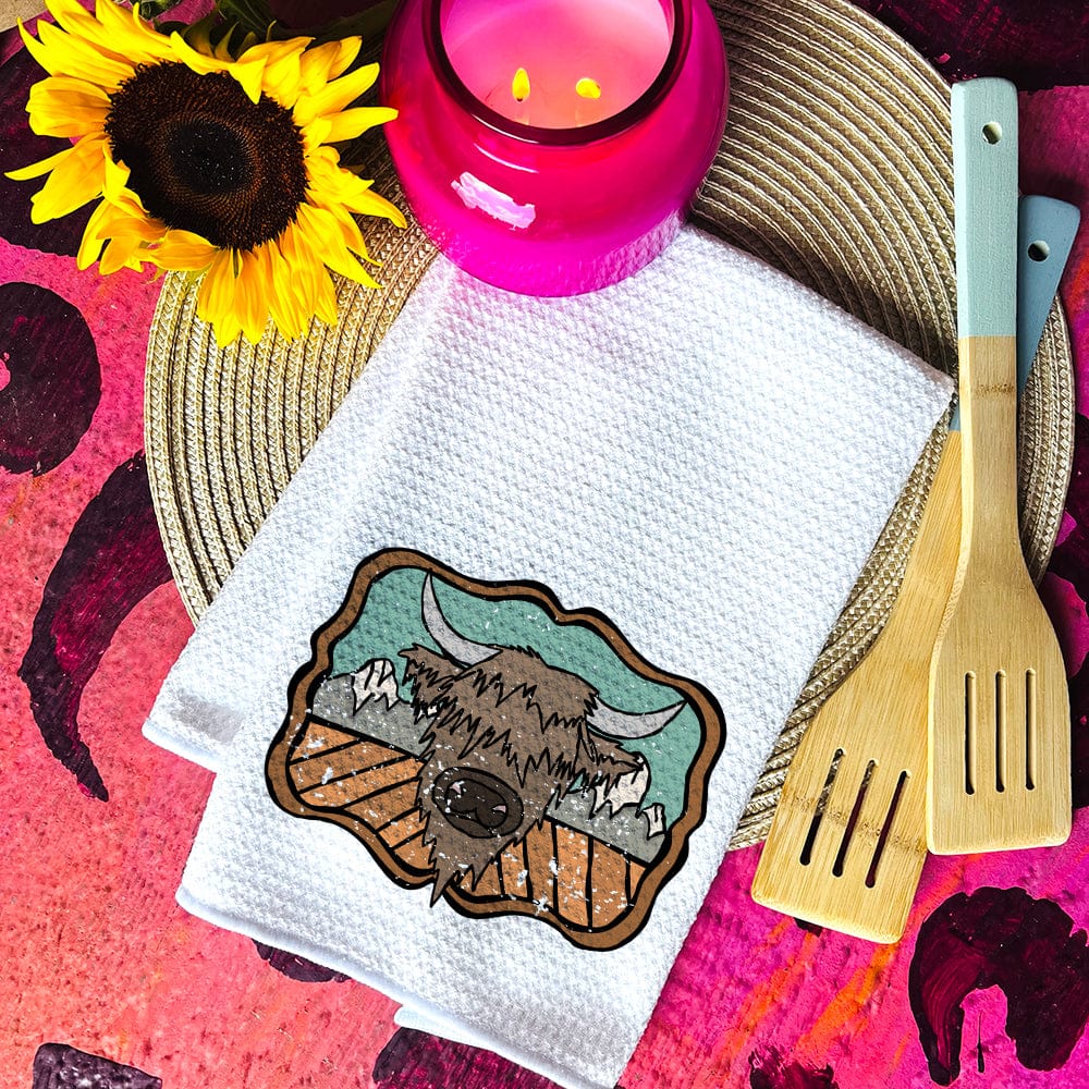 Highland Cow Waffle Weave Decorative Hand Towel (DS) LC