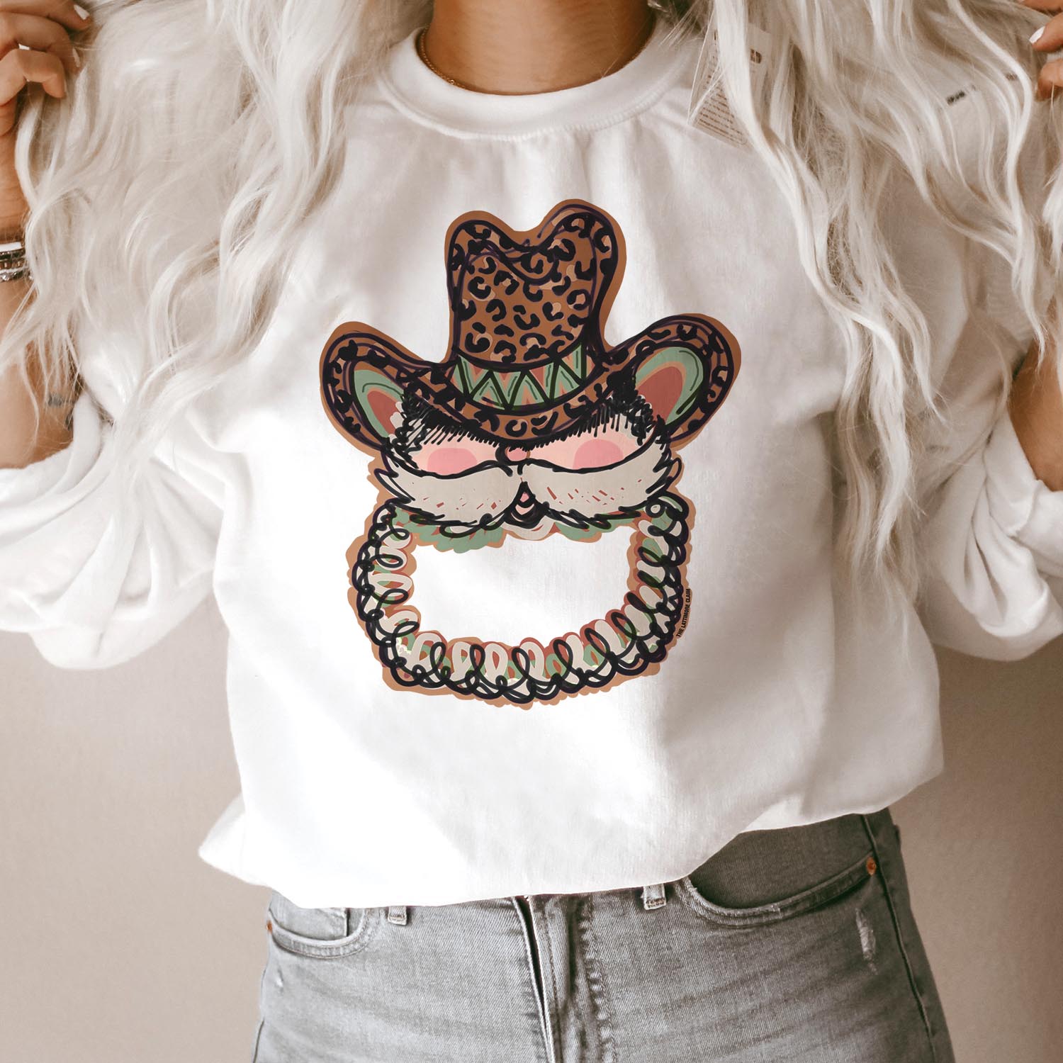 Western Santa White Graphic Sweatshirt (made 2 order)